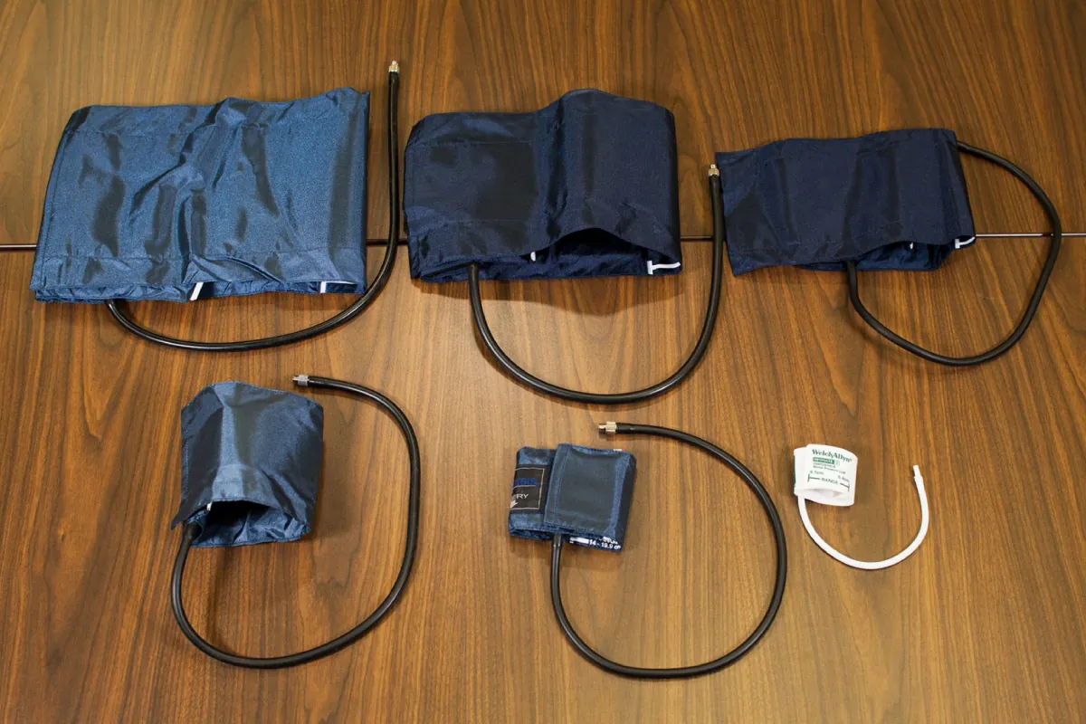 Different blood pressure cuff sizes for various patients displayed