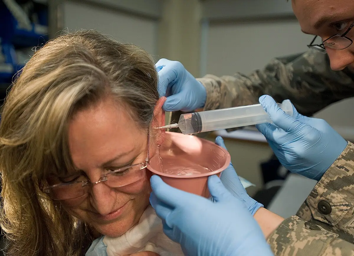 Ear irrigation procedure demonstrated