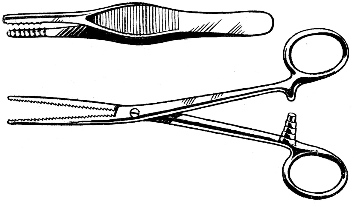 Forceps used in medical and surgical procedures displayed