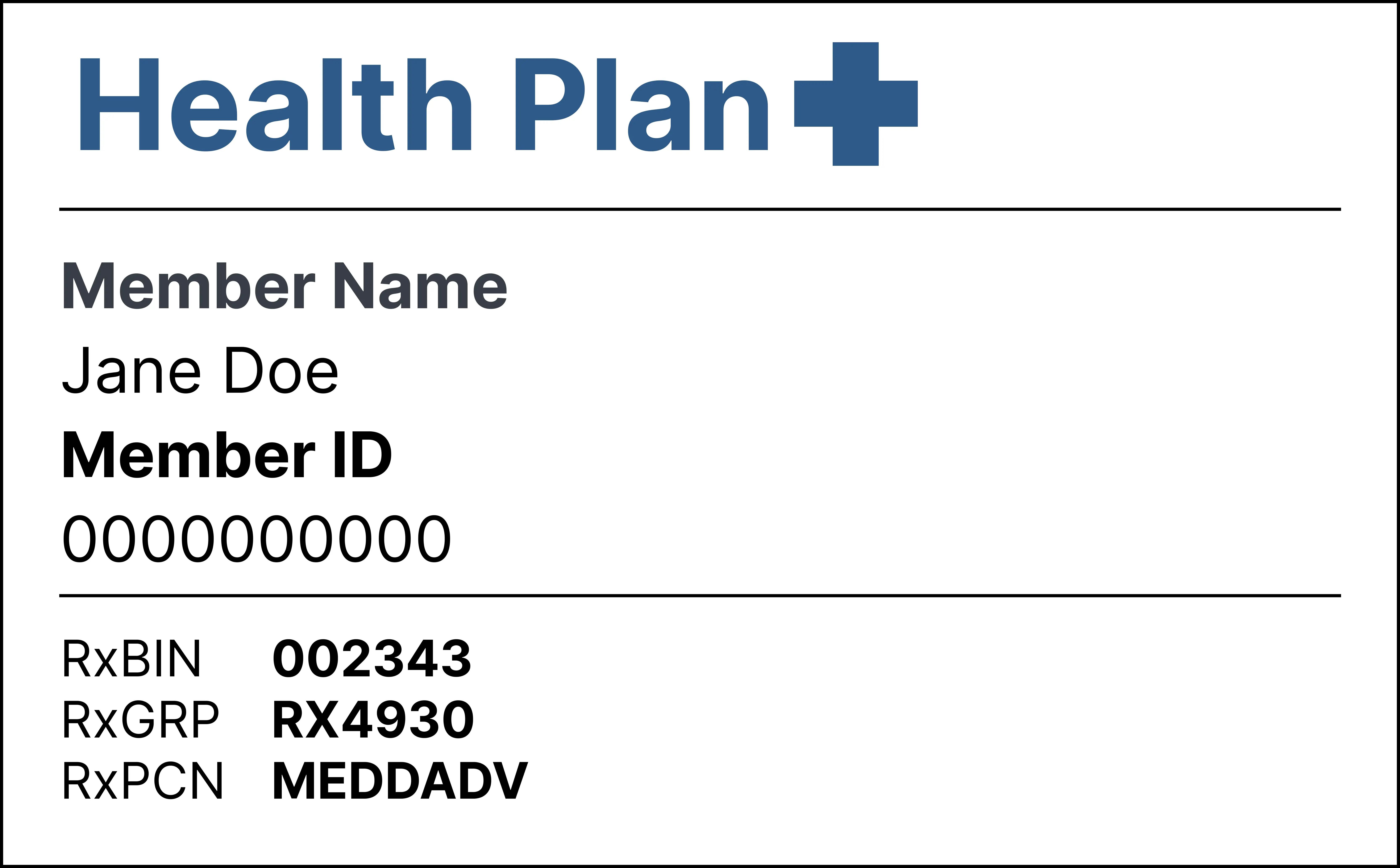 Health insurance identification card displayed
