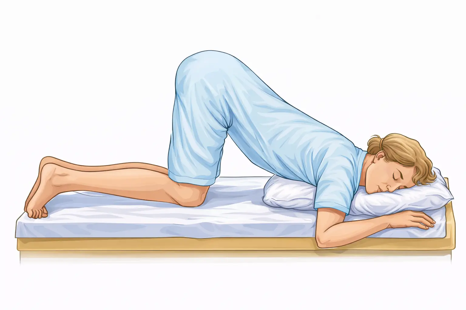 Patient positioned in knee-to-chest position