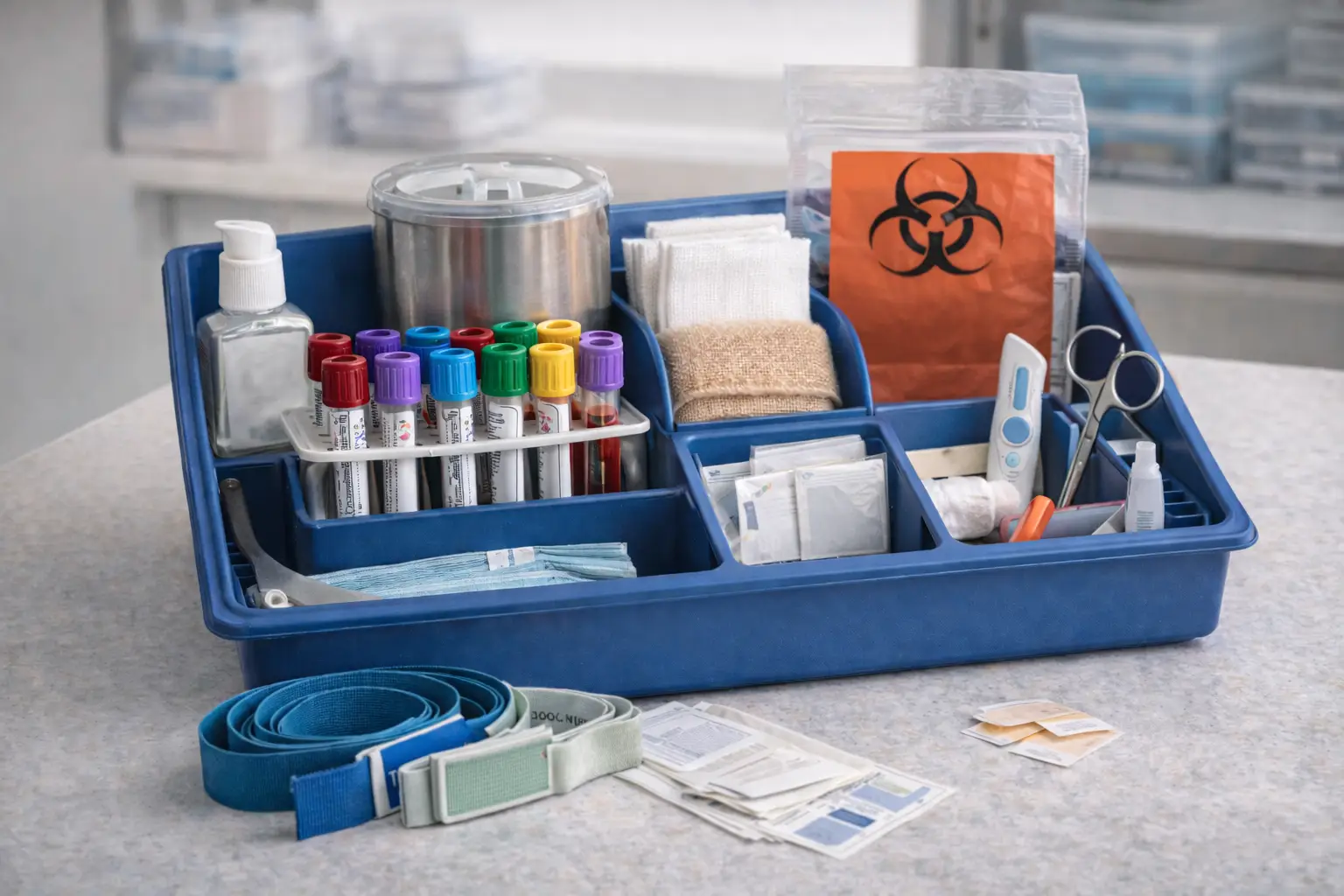 Phlebotomy tray set up for blood collection