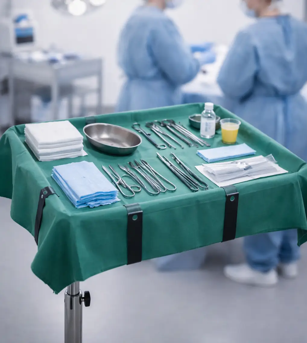 Proper setup of a sterile field for a procedure shown