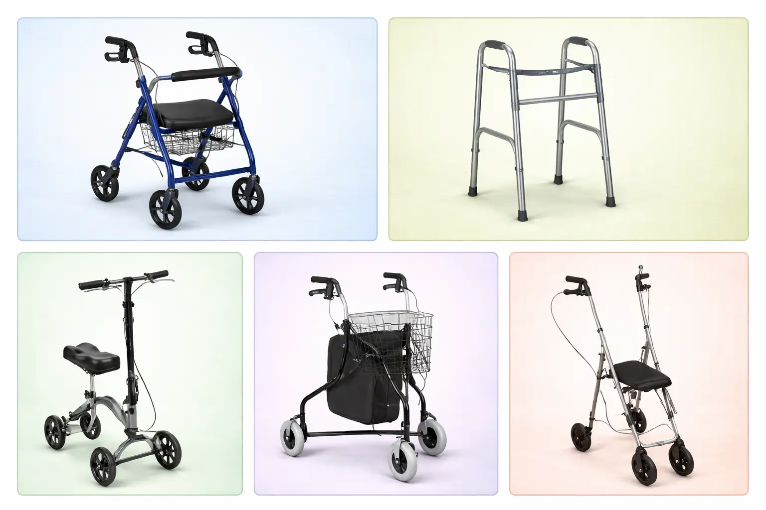 Different types of walkers used for patient ambulation