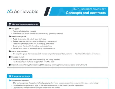 Health Insurance Exam Dump Sheet - Concepts and contracts