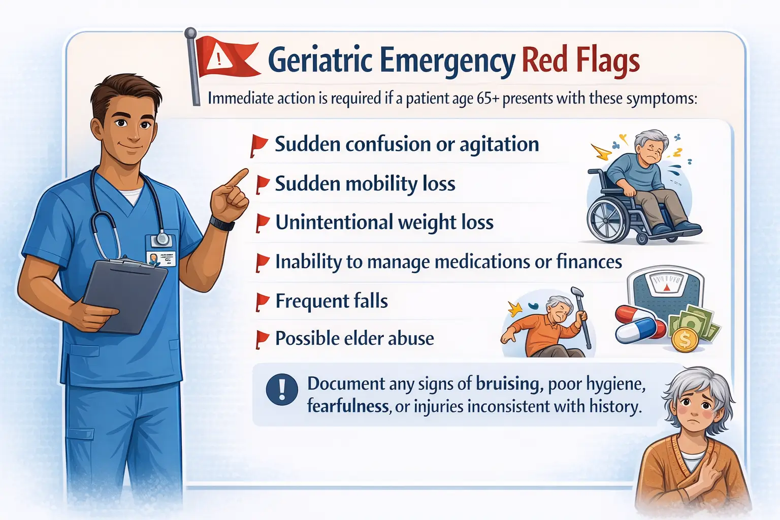 Red flags for reporting or addmision in elderly patients