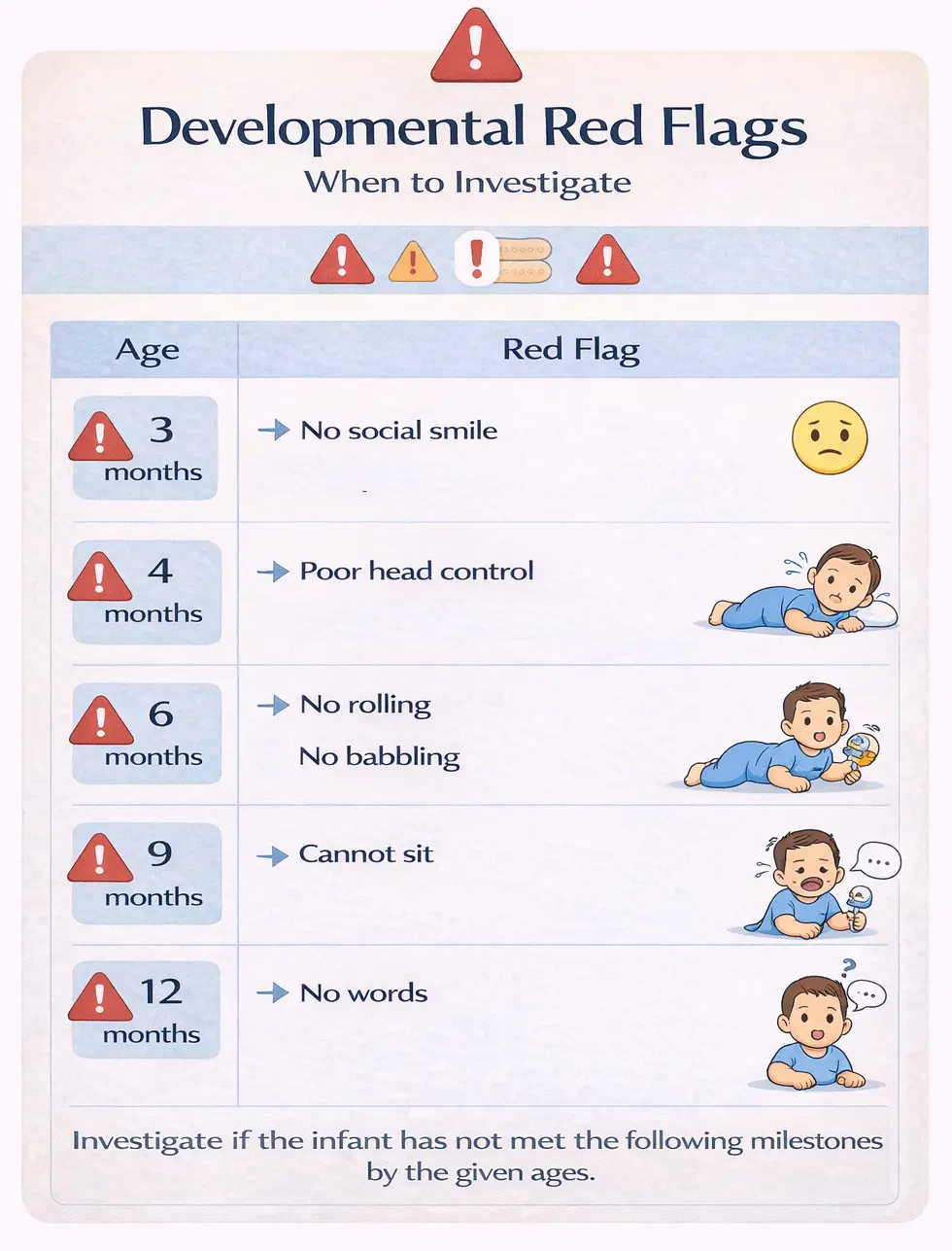 Red flag milestones from birth to 12 months