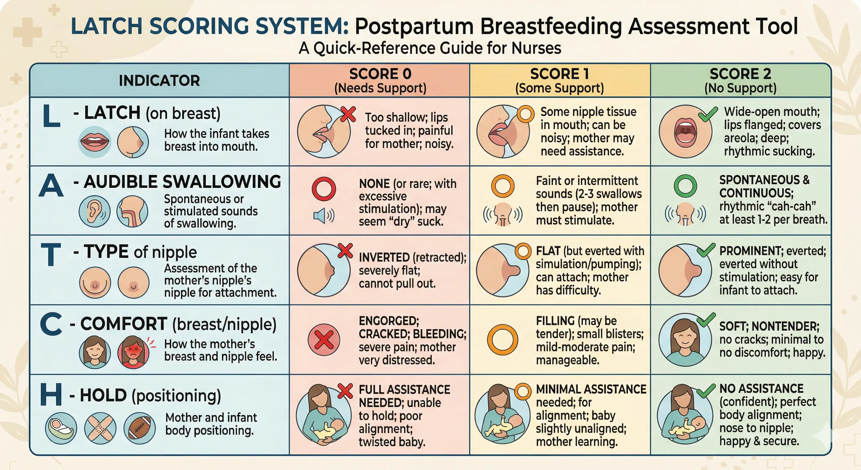 Clinical scoring tool for apropriate breast feeding
