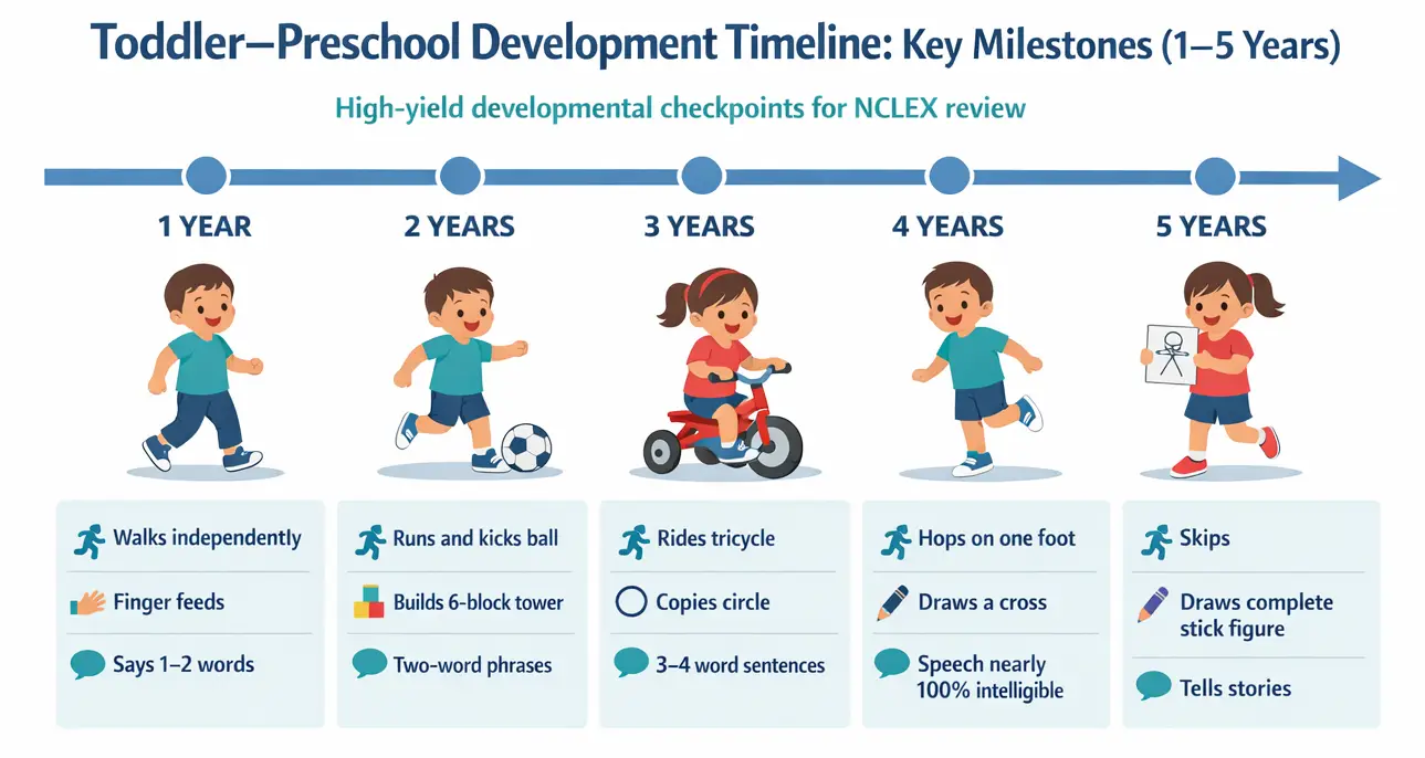 Milestones from 12 months to 5 years