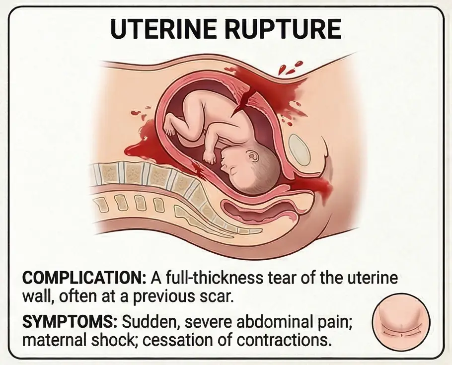 Birth complicaiton where the uterus tears leading to heavy bleeding and shock