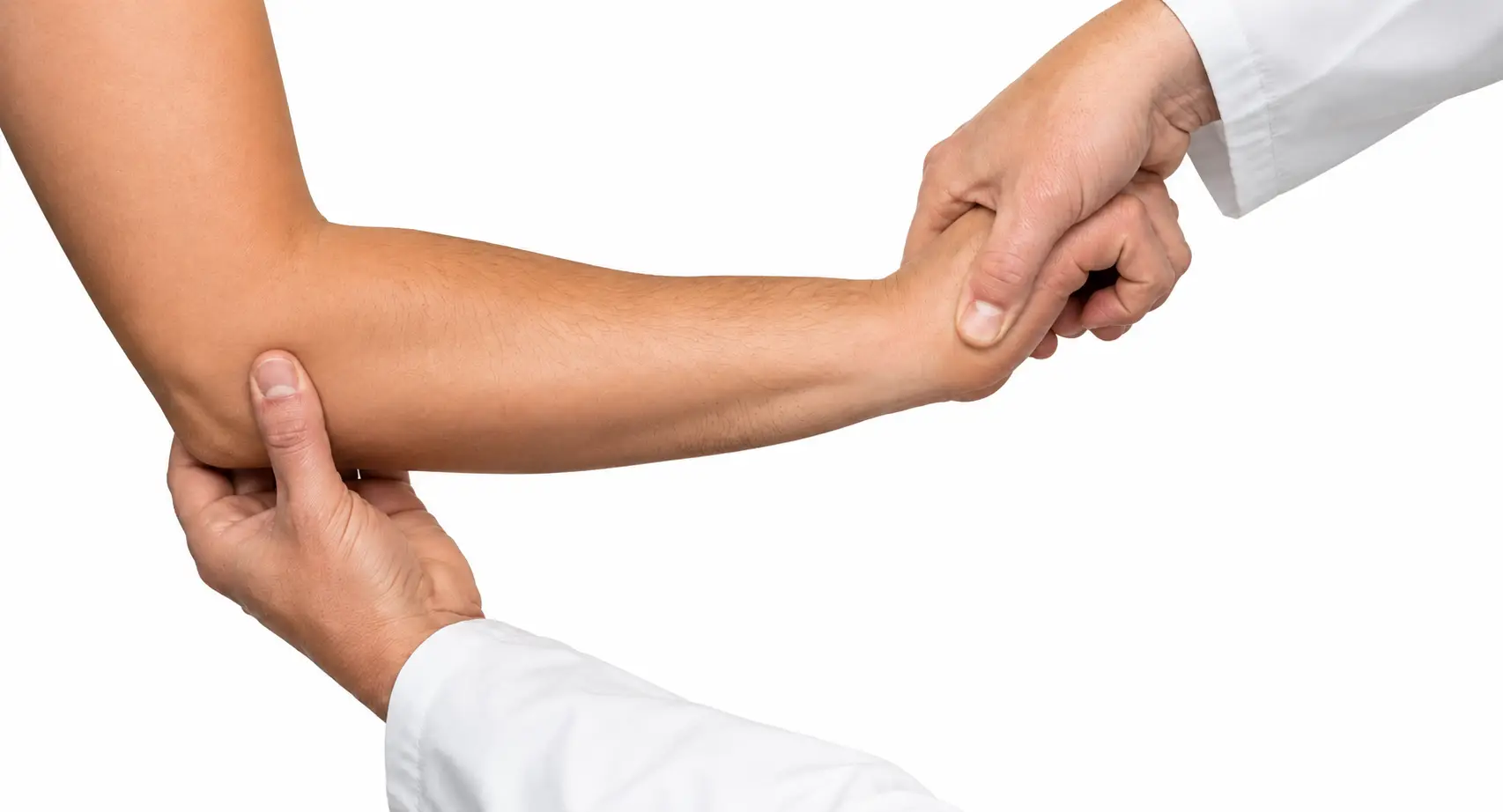 Therapist performs Cozen's test to assess the elbow.