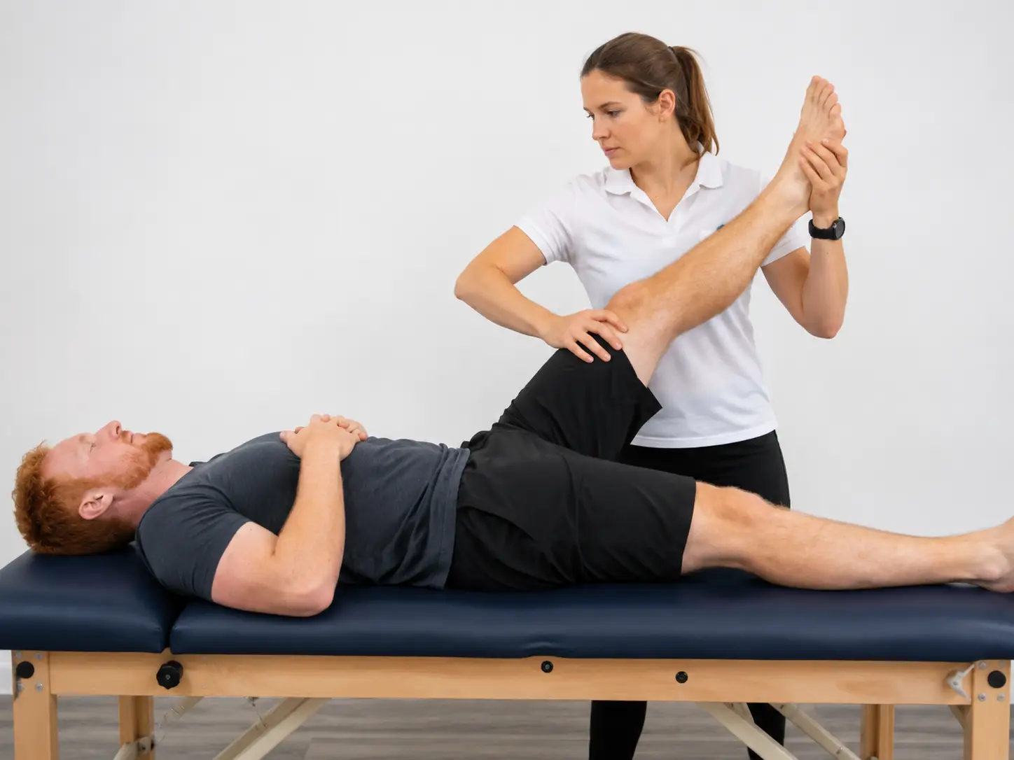 Straight leg raise test with passive hip flexion and knee extension.