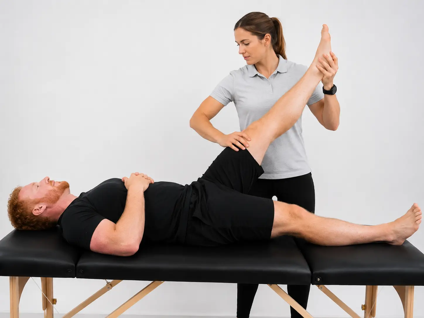 Straight leg raise test with passive hip flexion and knee extension.