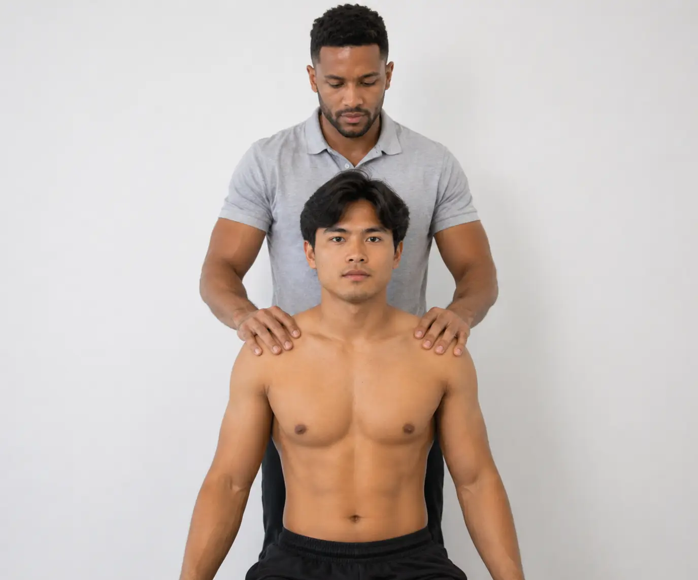 Costoclavicular test for thoracic outlet syndrome with the shoulders retracted and depressed in an exaggerated military posture.