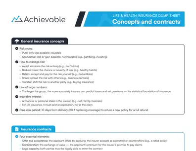 Life & Health Insurance Exam Dump Sheet - Concepts & Contracts