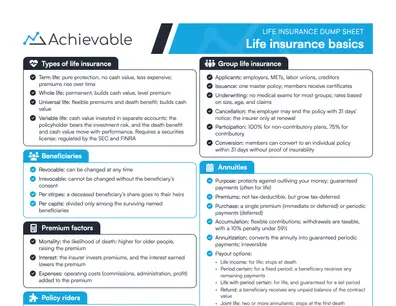 Life Insurance Exam Dump Sheet - Basics