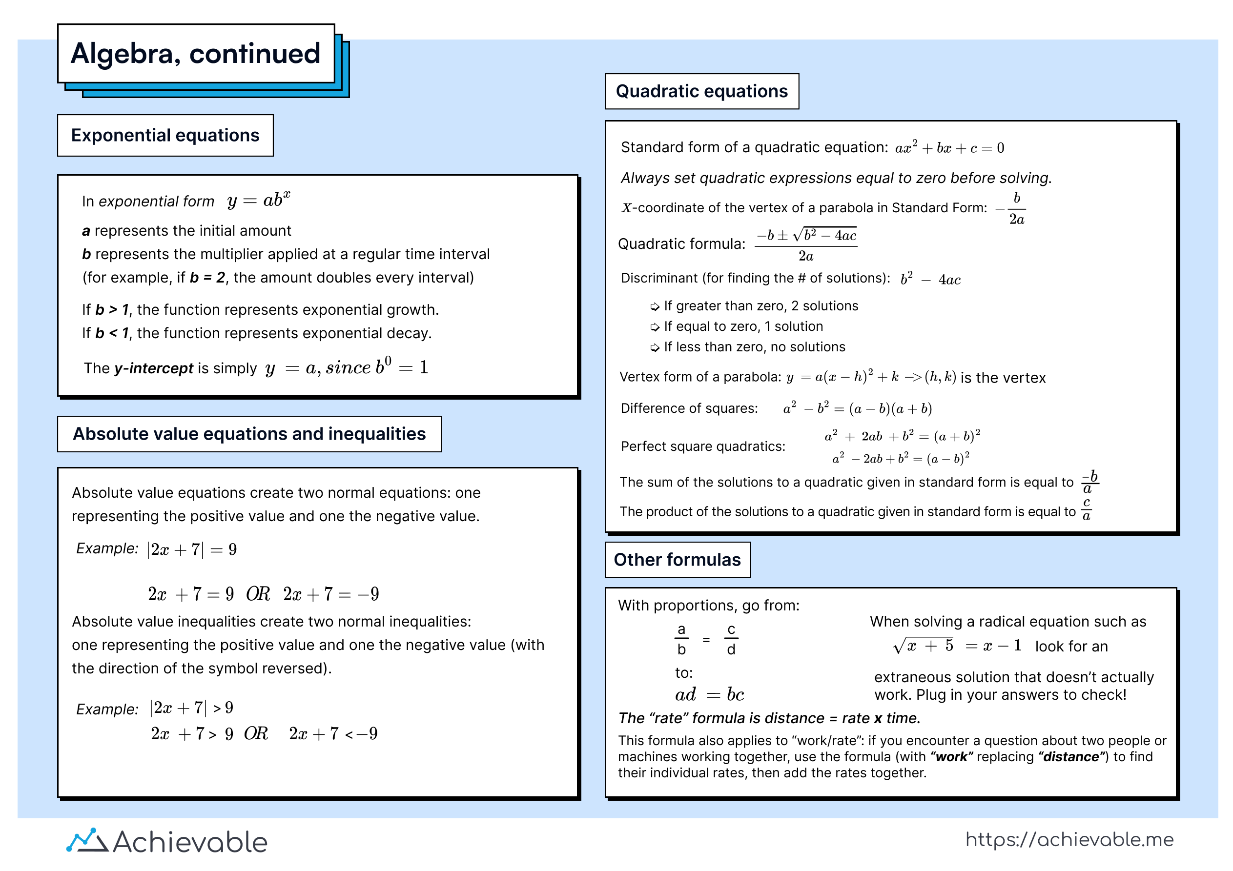 Achievable SAT algebra sheet c