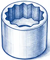 Twelve-point socket designed for multiple fastener positions.