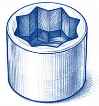 Six-point socket designed for maximum fastener contact.