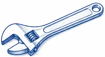 Adjustable wrench with movable jaw.