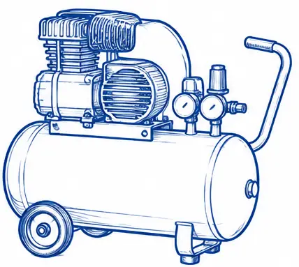 Portable air compressor with hose connection.