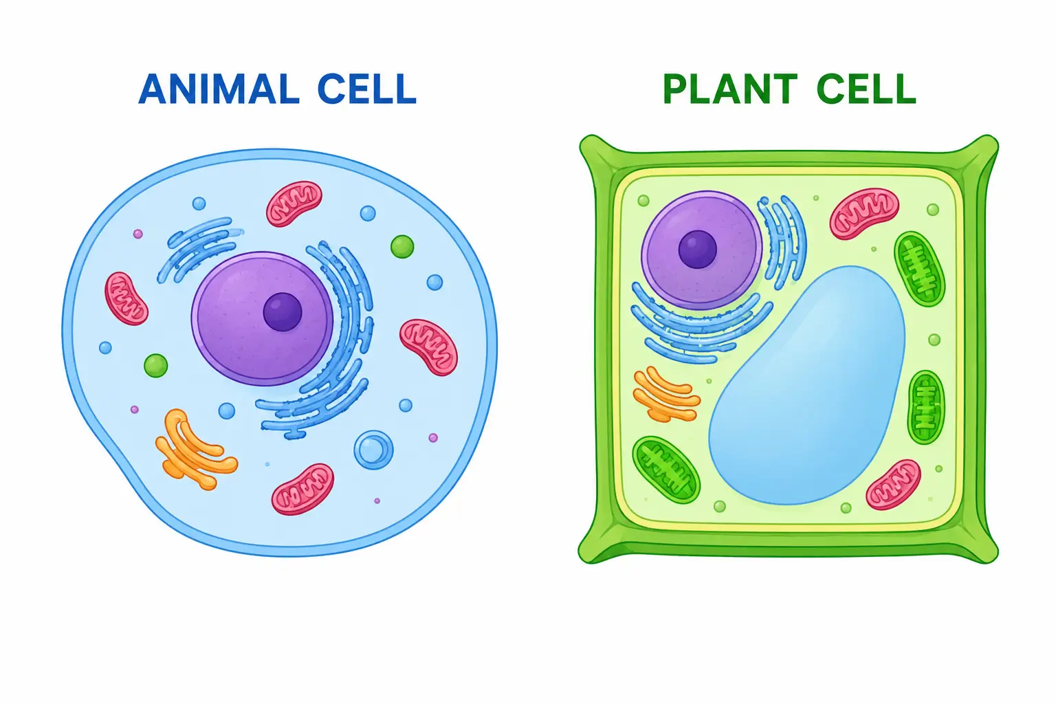 Comparison of animal and plant cell structures.