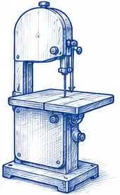 Band saw with continuous loop blade for curved cuts.