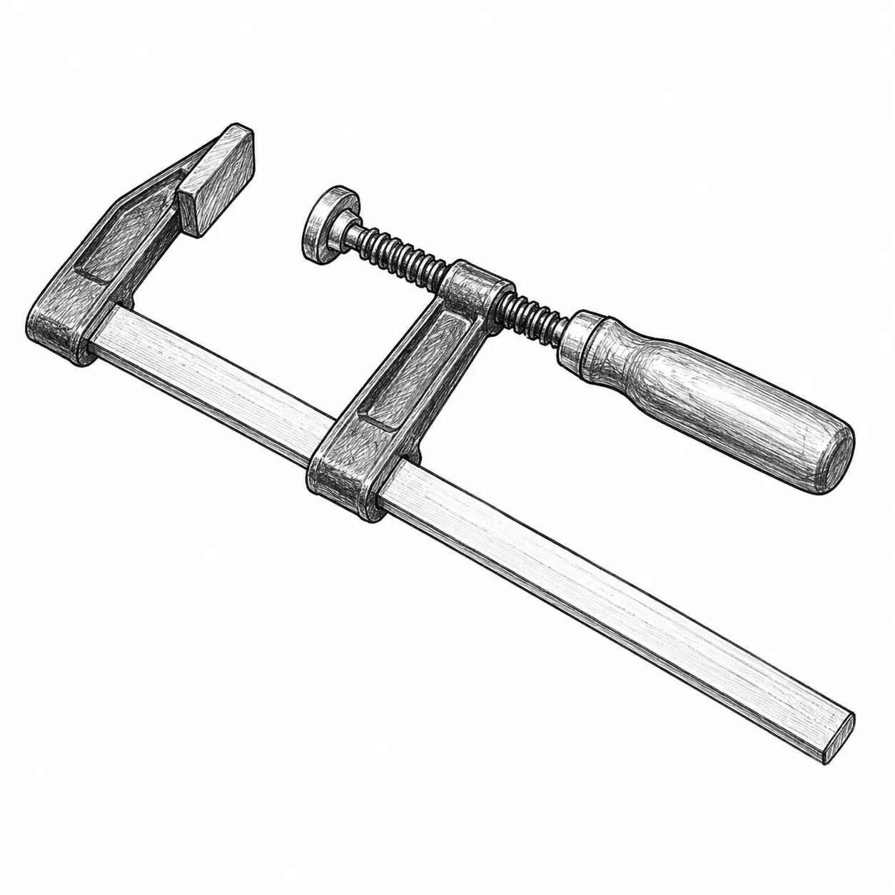 Sliding jaw and screw mechanism on a long bar.