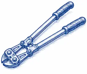 Bolt cutters designed for cutting heavy metal fasteners.