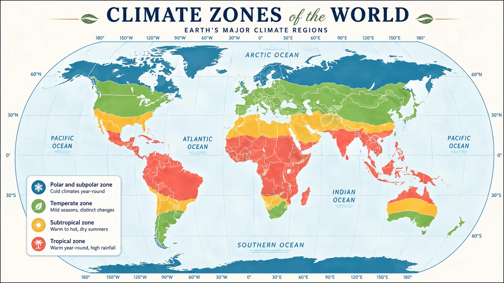 Earth’s major climate zones across the world.