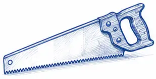 Hand saw designed for cutting across wood grain.