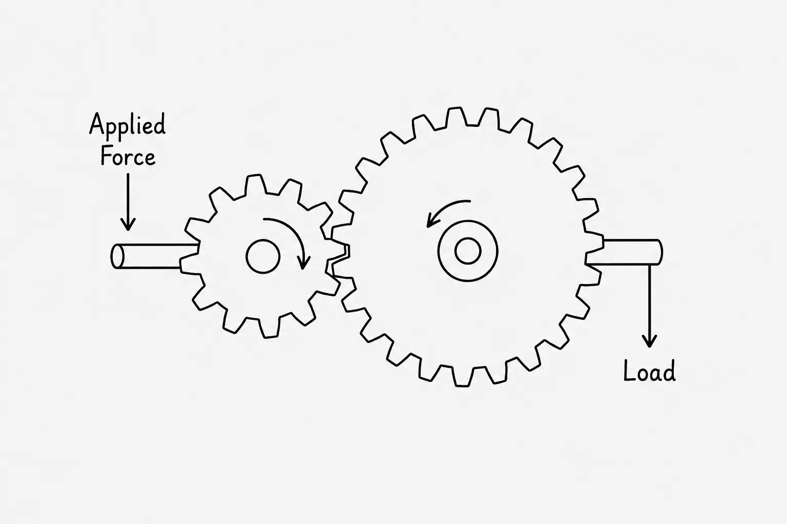Interlocking gears used to transfer rotational motion.