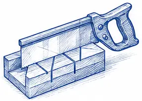 Miter box and backsaw used for precise angled cuts.
