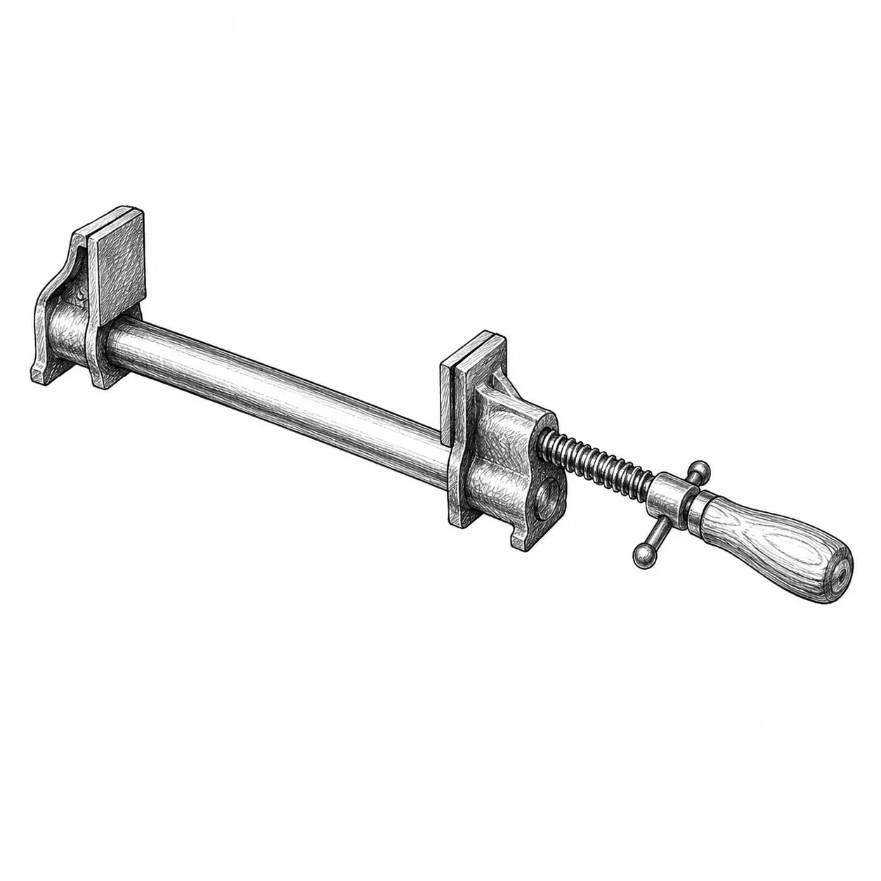 Adjustable clamping jaws mounted on a metal pipe.