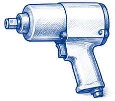 Pneumatic impact wrench powered by compressed air.