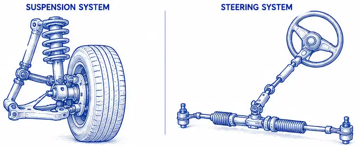 Suspension and steering system components.