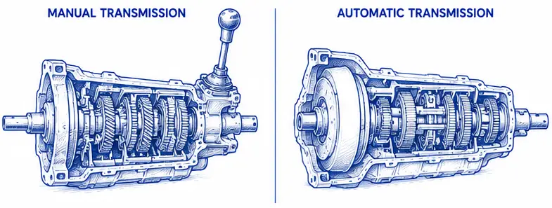 Vehicle transmission with major internal components.