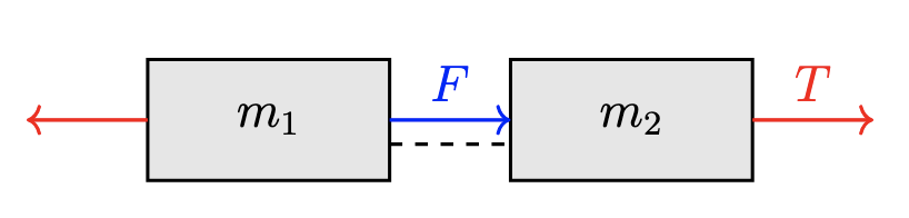 Free body diagram of the m1, m2 system