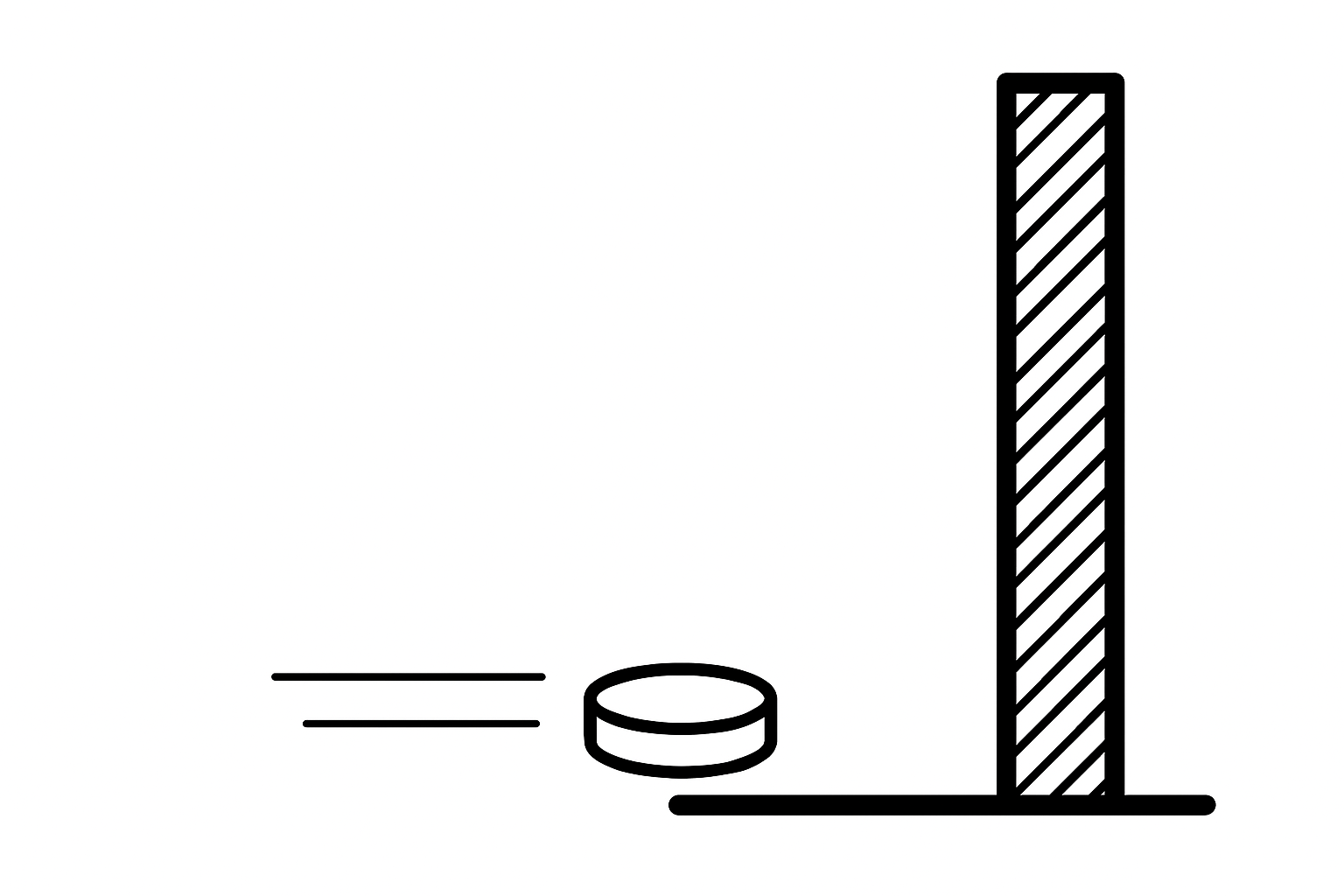 Hockey puck sliding and colliding with a barrier