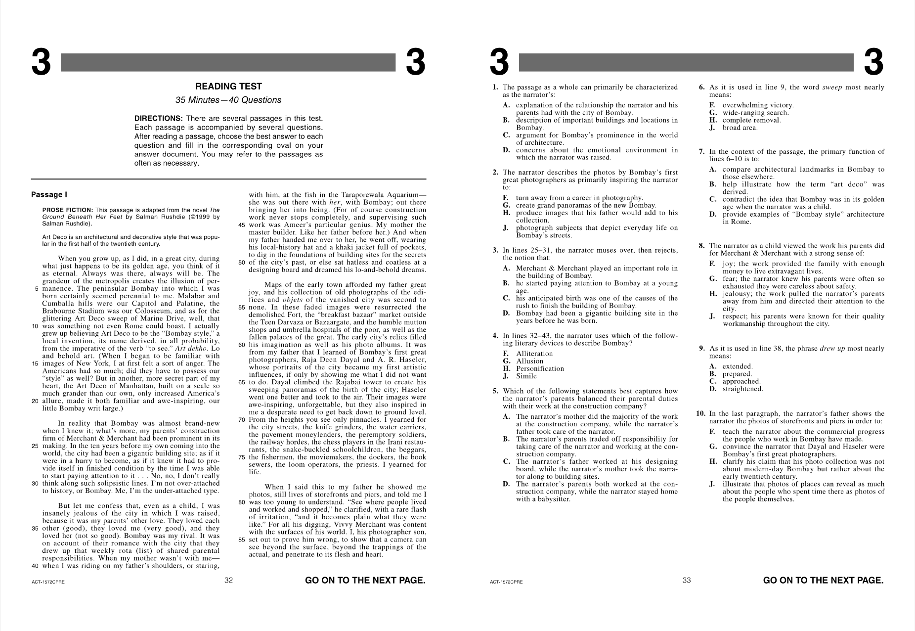 Sample ACT reading practice test