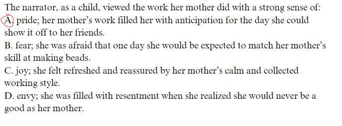 Annotated ACT literary narrative passage question