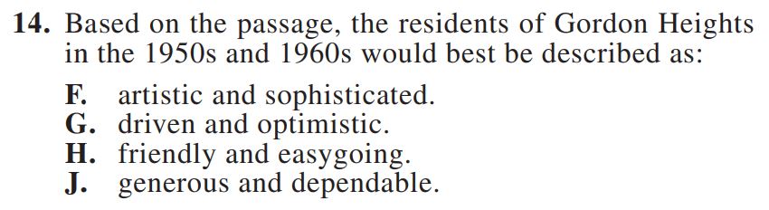ACT reading section inference question type example
