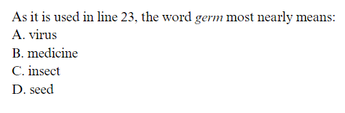 ACT reading vocabulary in context question