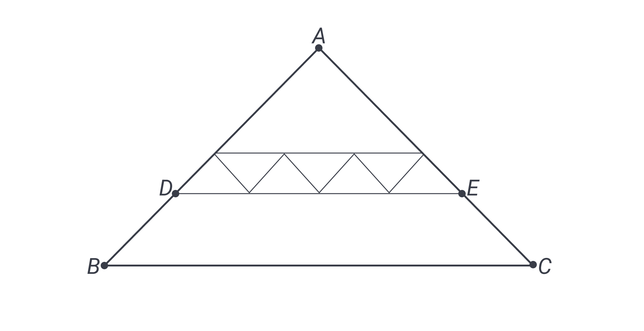 diagram of isosceles triangle ABC and trapezoid DBCE