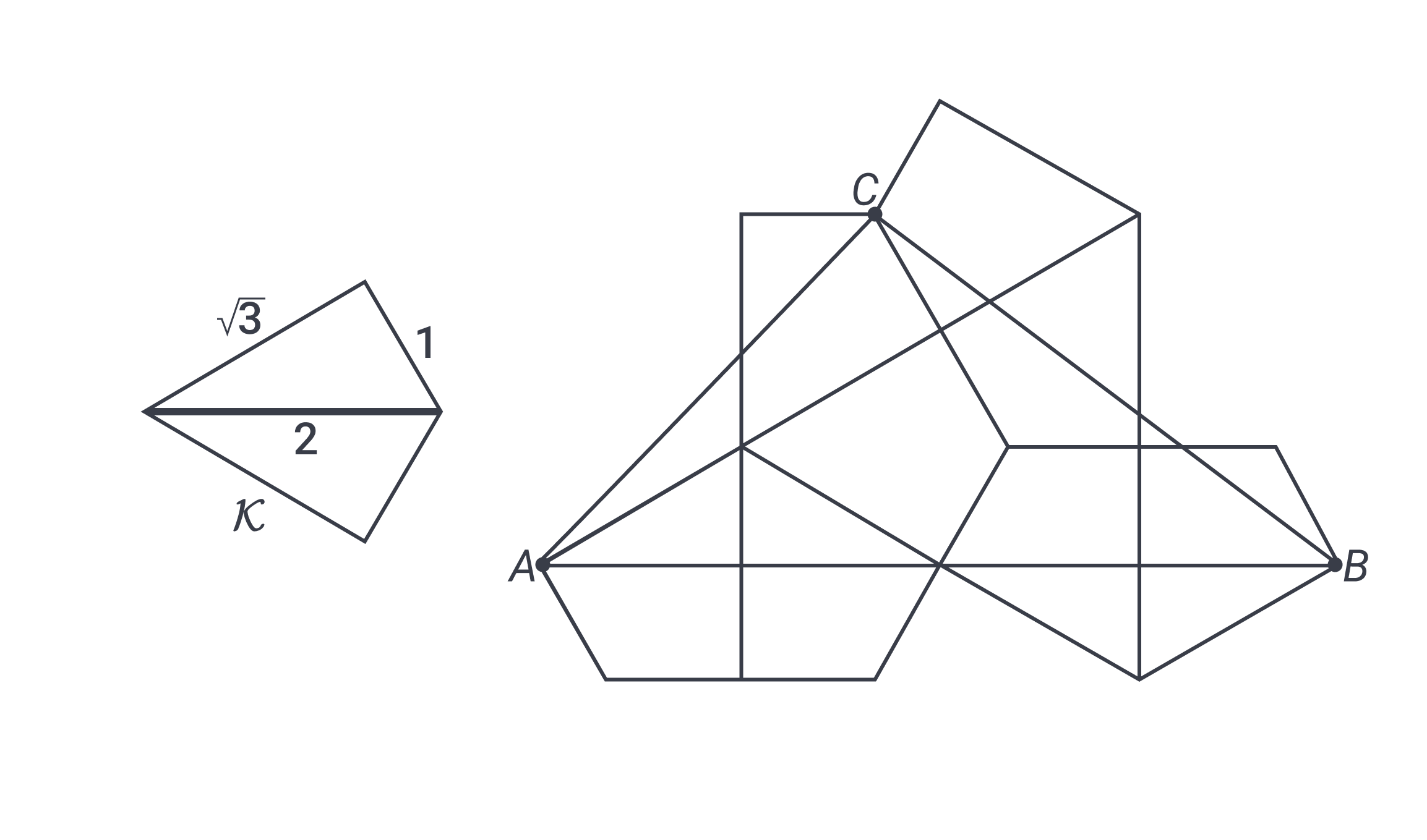diagram of kite formed by joining two right triangles forming polygon
