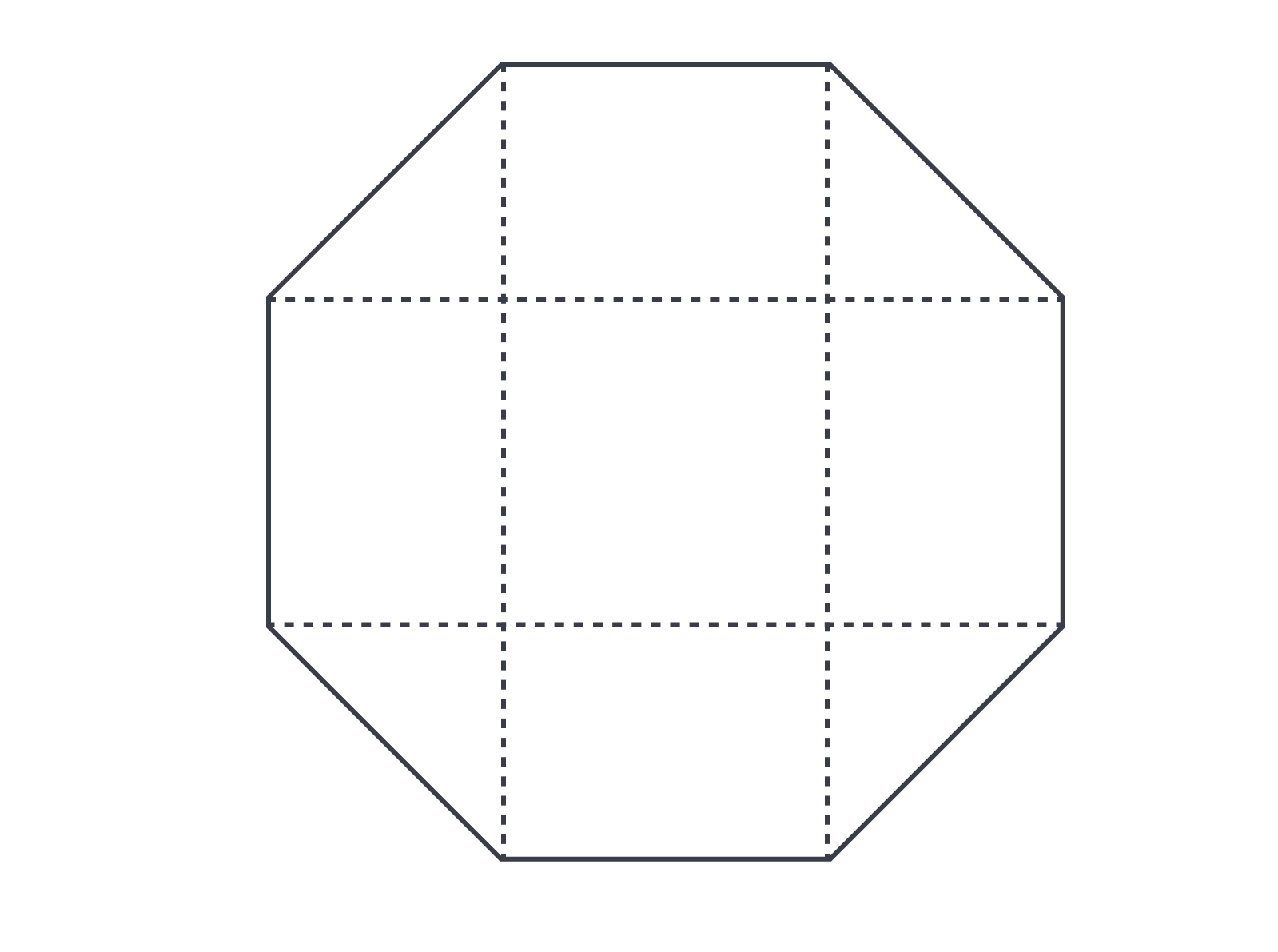 octagon with dashed lines creating triangles and rectangles within