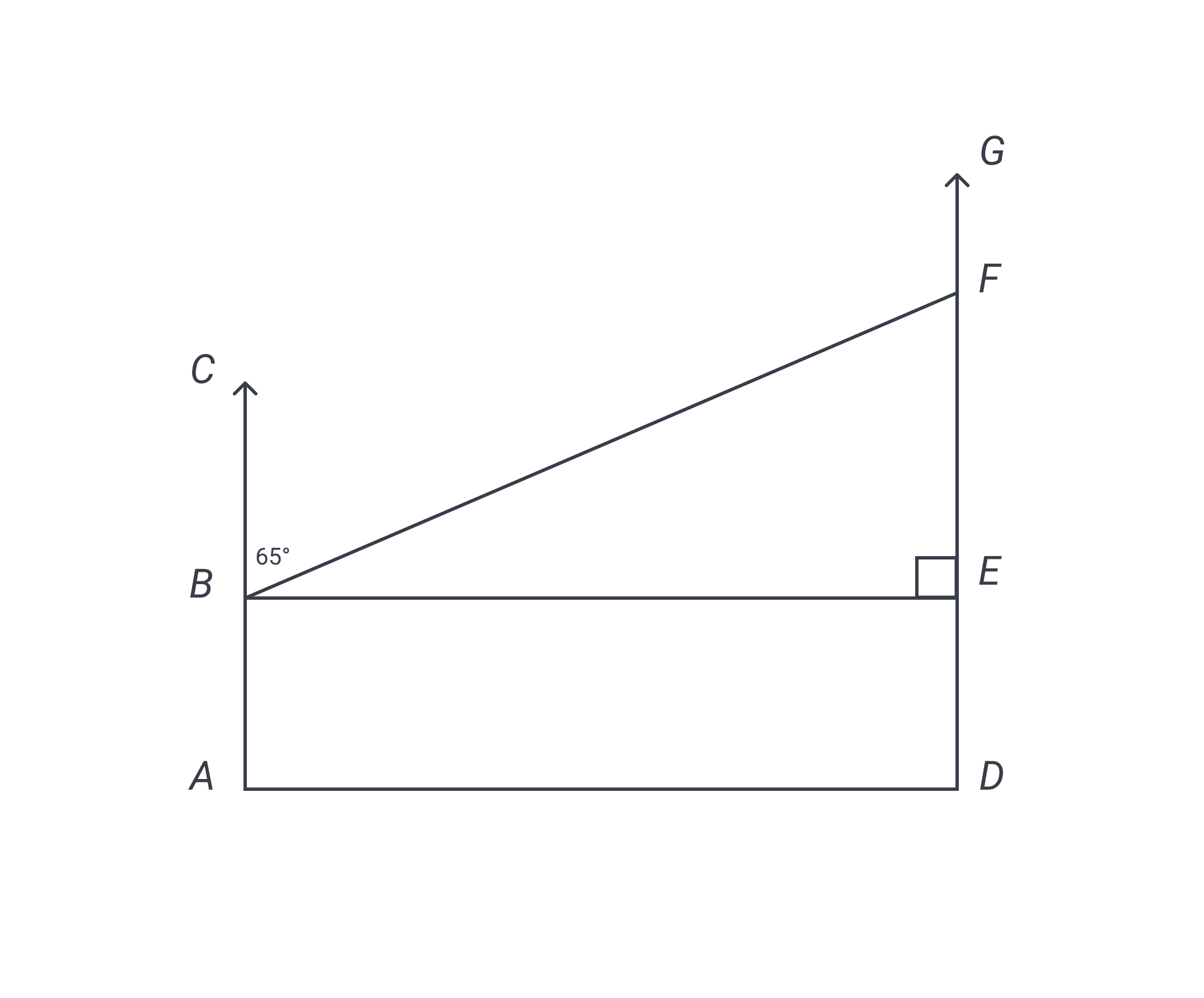 a figure with AC parallel to DG and BEF is a right triangle