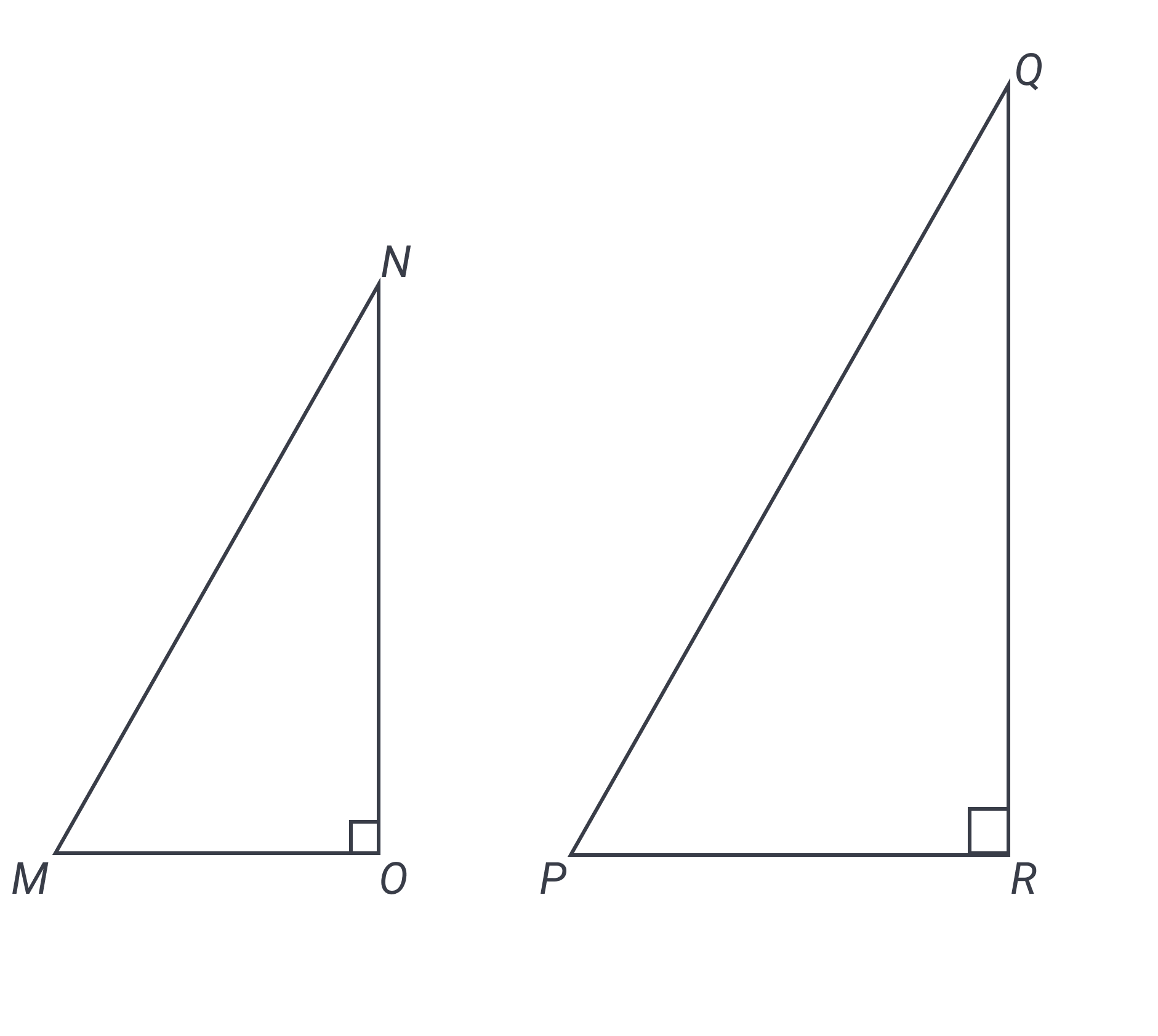 two similar right triangles MNO and PQR