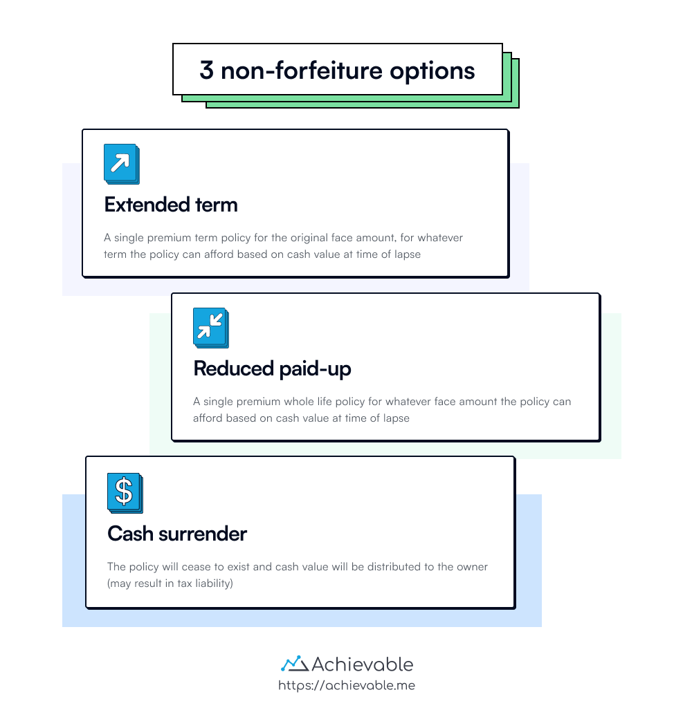 Non-forfeiture options: extended term, reduced paid-up, cash surrender