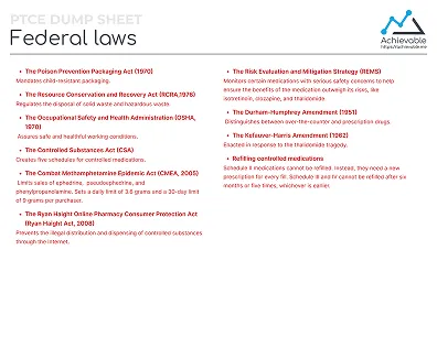Quick reference sheet for PTCE covering federal laws.